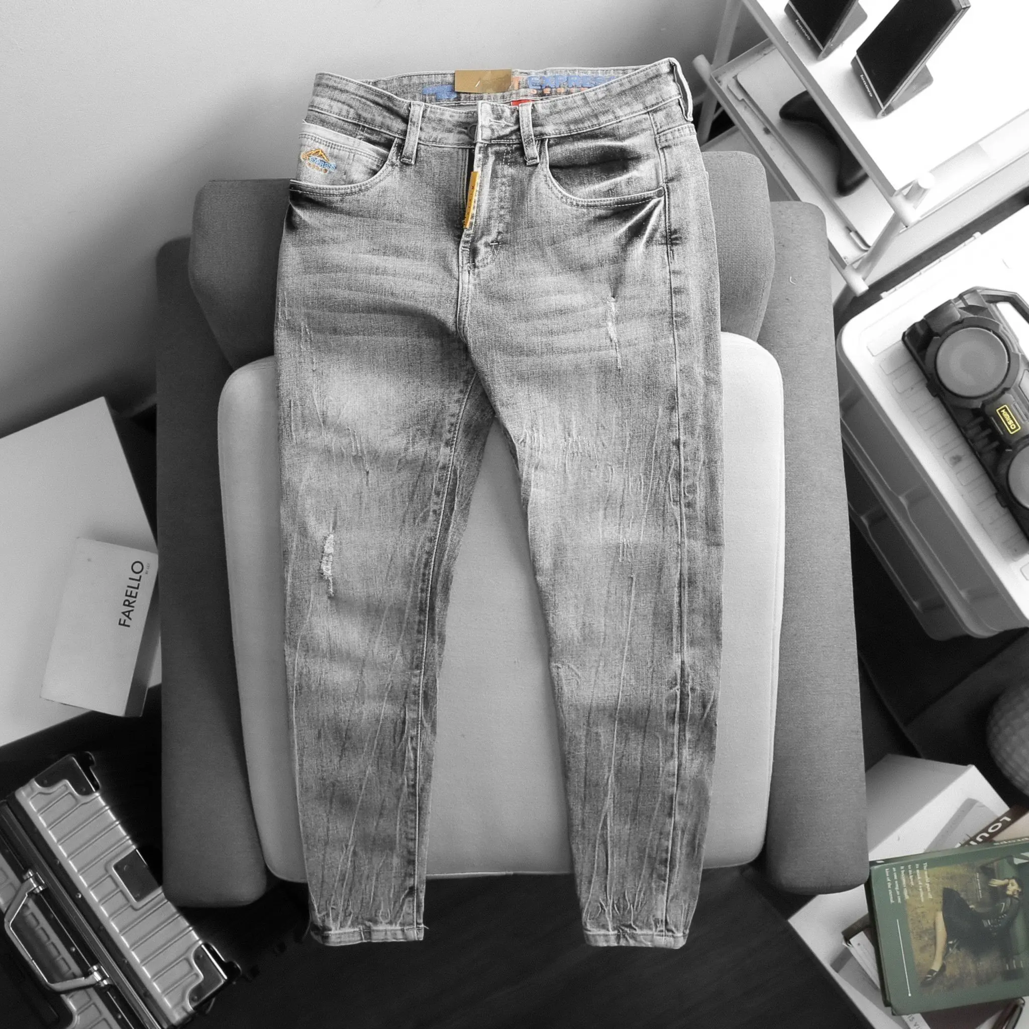(MS D19-1)Quần dài jean nam cao cấp màu bạc có rách nhẹ vải jean co giãn 4 chiều cực đẹp form ôm dáng skinny chuẩn size_TH68 Menswear Kem Menswear Kem Pants Có Túi