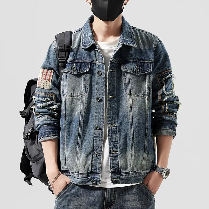 Áo Khoác Denim Chắp Vá, Thiết Kế Đẹp, Dành Cho Nam Giới, Thương Hiệu Thời Trang Mới 2024, Phong Cách Mùa Thu, Áo Hợp Xu hướng Cổ Điển Nhật Bản, Đường Phố Xếp Ly, Áo Khoác Bảo Hộ Lao Động Vá Đẹp Trai, Dễ Phối Đồ, Áo Khoác Denim Có Ve Áo