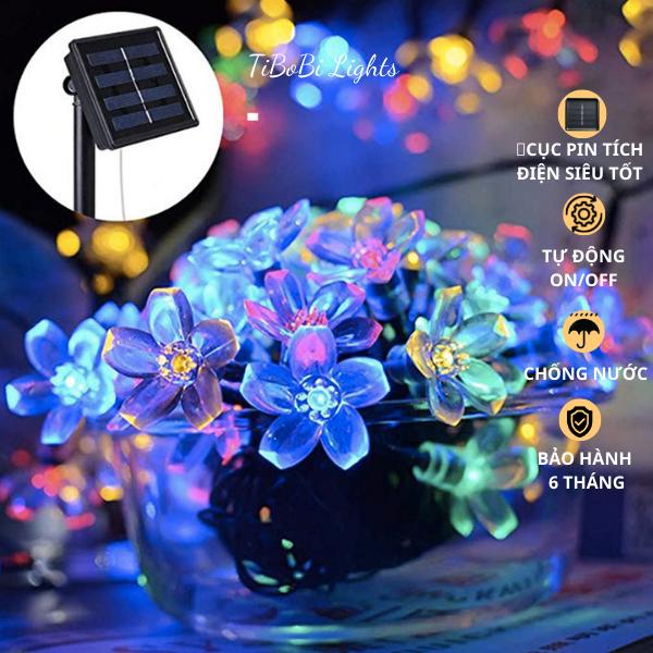 Đèn led nháy trang trí nhà cửa, trang trí cây thông noel lễ tết, đèn năng lượng mặt trời hình hoa đào 30-50-100 bóng led