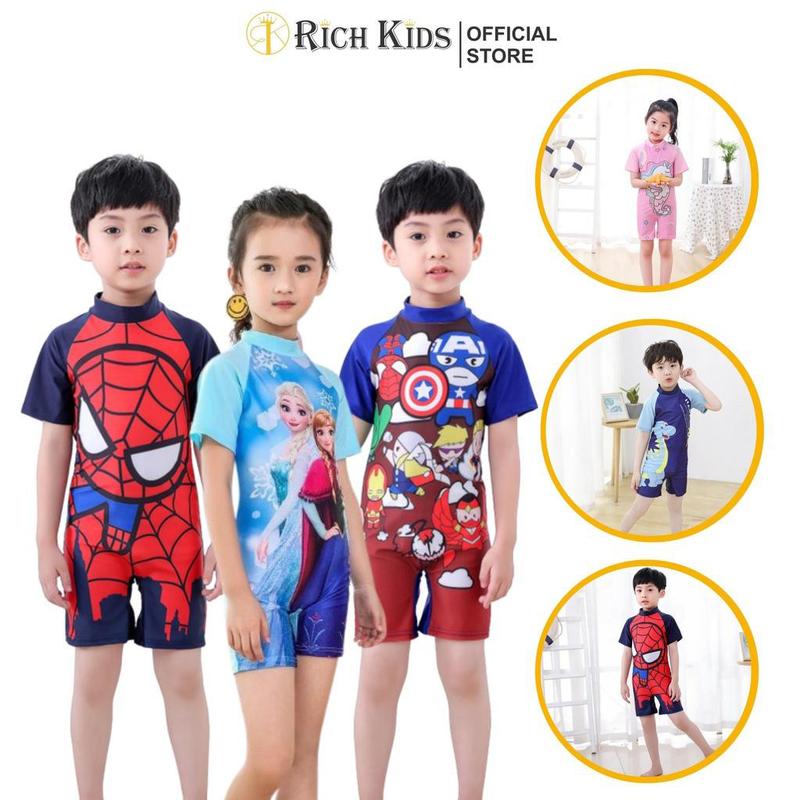 [Tặng Kèm Mũ]Đồ Bơi Liền Thân RICH KIDS Cho Bé Trai Và Bé GáiTuổi Họa TIết Hoạt Hình Đáng Yêu Nhiều Màu Sắc Sport Đồng Học Sinh Kem