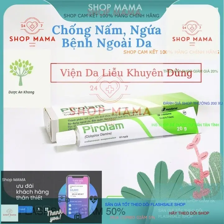 [FREESHIP toàn quốc] KEM BÔI PIROLAM (Ciclopirox) 20G XANH LÁ