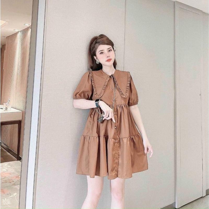 Váy babydoll kem cổ seᵰ bèo dễ thương, Đầm váy freesize babydoll cổ seᵰ 2 màu mặc đi chơi siêu đáng yêu giá siêu rẻ 3