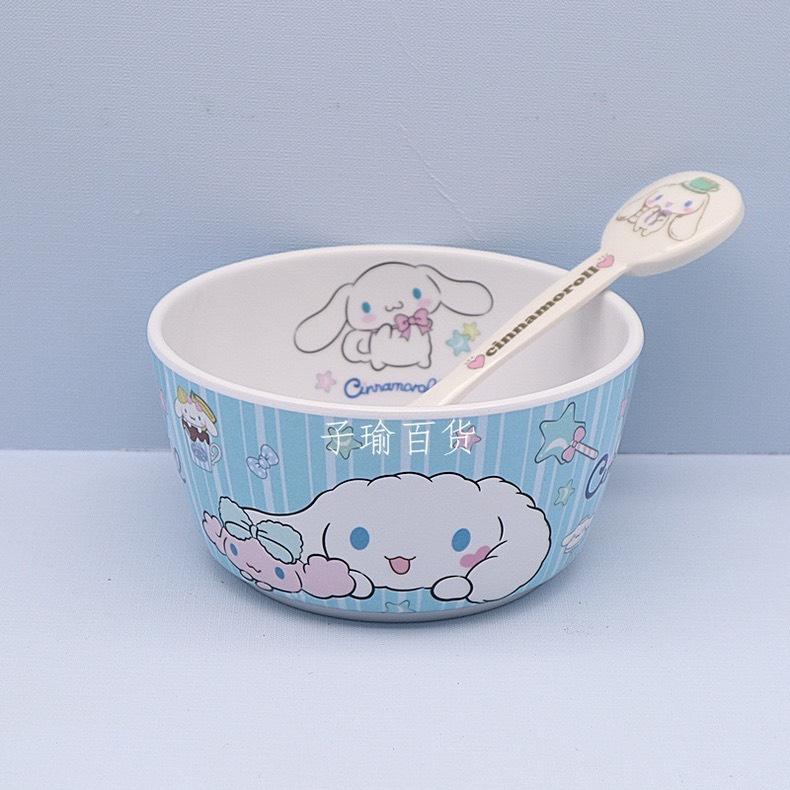 Bộ bát hoạt hình Cinnamoroll cho bé, 5 chi tiết: đĩa, bát, đũa, thìa, cốc - Chất liệu A5 Melamine - Kích thước bát 12,5x6,5cm Voi trộn thau gỗ tô  nhựa bộ  bát 3