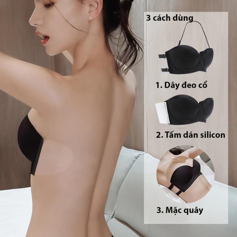 Áo lót cúp ngực không dây, đeo cổ, mặc quây chống tụt nâng vòng 1 hở lưng vai Áo Ngực Nữ Women Cup Kem