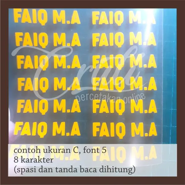 STIKER NAMA SABLON UNTUK DI KAIN/BAJU (C) 8-10 karakter termasuk spasi dan tanda baca (DM atau INBOX utk nama yg mau dibuat, contoh oke baru CO ya kak) tulis di note : nama yg mau dibuat stiker - ukuran - font - warna
