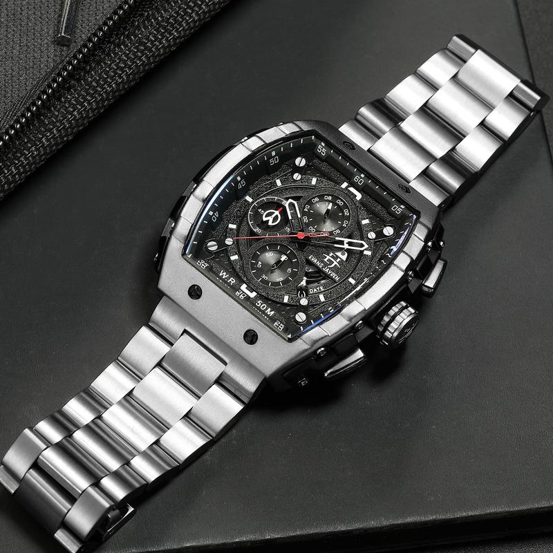 DISKON jam tangan  !! Evans Jayden Jam Tangan Pria 9554-1 Rantai Stainless Steel Kaca Sapphire Chronograph Water Resistant 5ATM Air Bahan Watches Waterproof 3