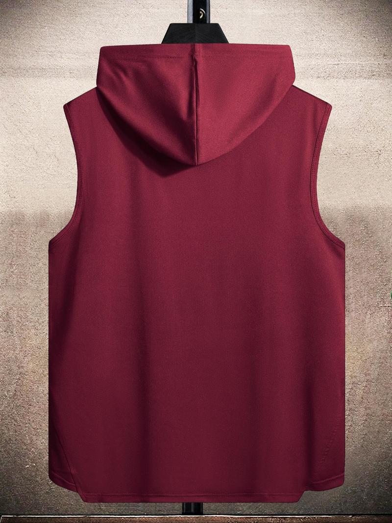 Product Introduction of Men's Solid Color Drawstring Asymmetrical Hem Hooded Tank Top, Regular Fit Casual Comfy Soft Fabric Sleeveless Top for Daily Wear, Menswear for All Seasons 8