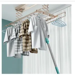 EzzyMart Tongkat Pengait Jemuran Alumunium Bentuk U Bisa Dipanjangkan & Dipendekkan Stainless Steel Warna Merah Muda Biru EZZY