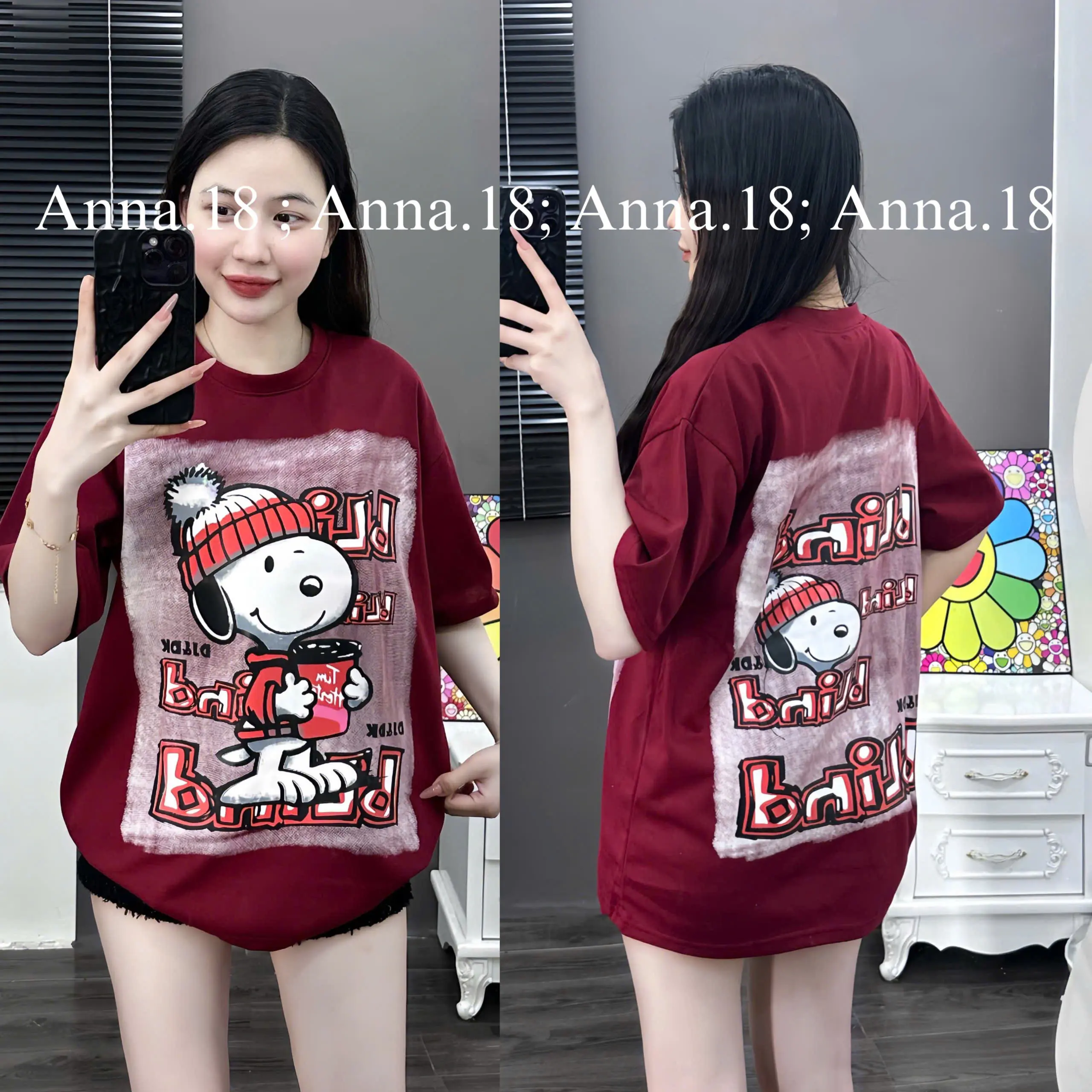 Áo phông form rộng in 2 mặt hình in loang ( MIKY ĐỘI MŨ LÔNG) CHẤT COTTON KHÔ FORM RỘNG NAM NỮ