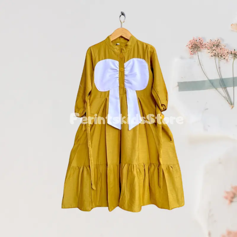 Gamis Cargo Lafana Buffy Muslim Anak Perempuan Motif Pita kupu kupu Usia 3-12 Tahun Lembut Linen Nyaman gamis Katun Remaja 1