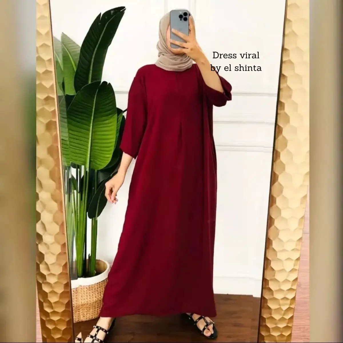 Daster Wanita Gamis Crinkle Airflow Polos Lengan 3/4