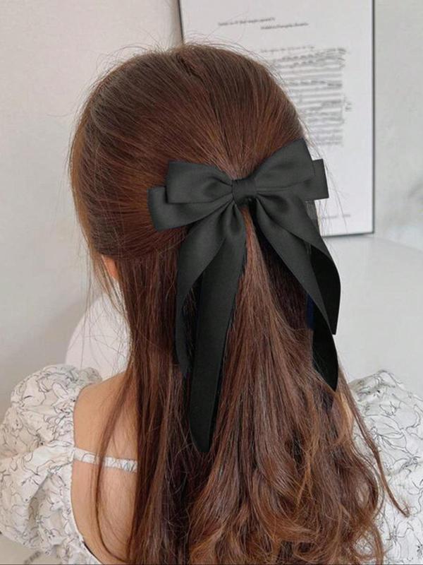 Elegant Double Layered Bow Design Hair Clip, Solid Color Long Tail French Hair Clap, Fashionable Hair Accessories for Women & Girls, Barrettes 3