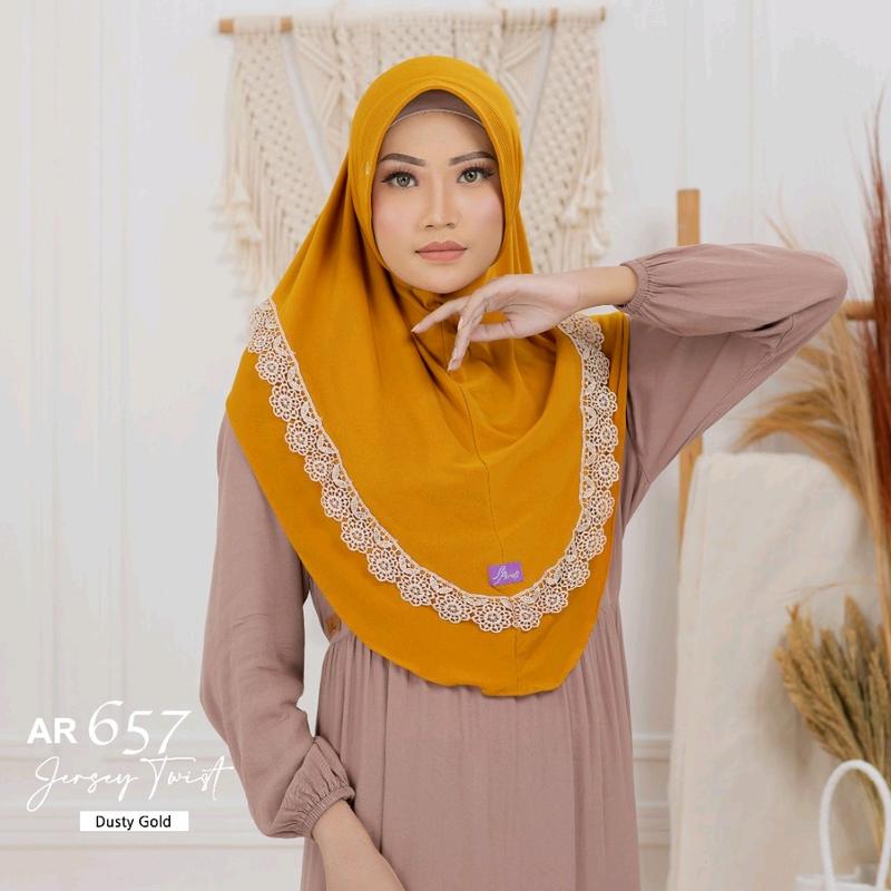 Hijab Bergo Instan AR 657 Jilbab Dewasa Kombinasi Renda Exclusive || Anniha 3