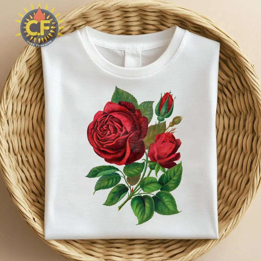 Vintage Rose Pattern Heat Transfer Sticker, 2 Counts/set Iron-on Heat Transfer Vinyl Sticker, Perfect for DIY T-shirts, Bags, and Hats
