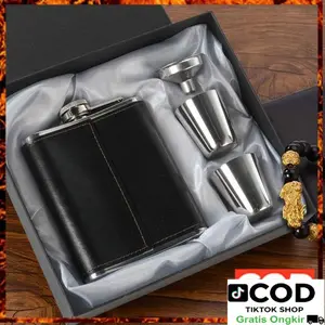 Botol Hip Flask Stainless Steel Leather 7 Oz with Shot Glass MInum Minuman