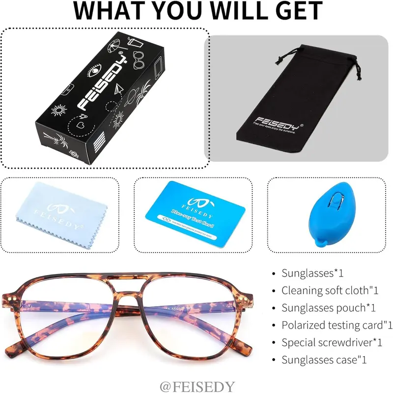 FEISEDY Lightweight Pilot Glasses Frame Blue Light Blocking Glasses Women Men Oversized Square Computer Glasses B2387 5
