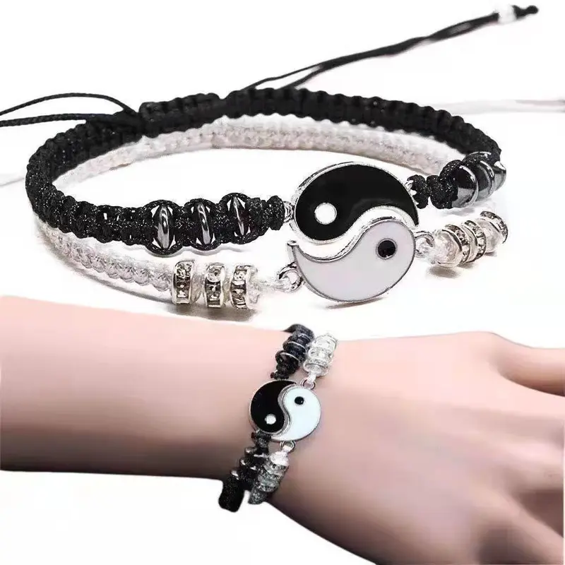 【zhamus】Alloy Tai Chi Braided Bracelet Hand-set gelang couple cauple telon Anniversary Engagement Birthday Gift Dapat dipakai oleh pria dan wanita Gelang Keberuntungan delapan trigram dan diagram tai chi Hitam Magnet  Putih  Bracelets 0