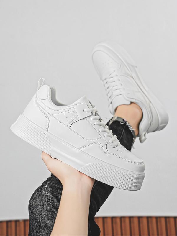 Men's Sporty Minimalist Lace Up Low Top Trainers As Gift, Back To School 2024 Summer Platform Skate Sneakers, Non-slip Boy's Walking Shoes,  Men's Shoes 4
