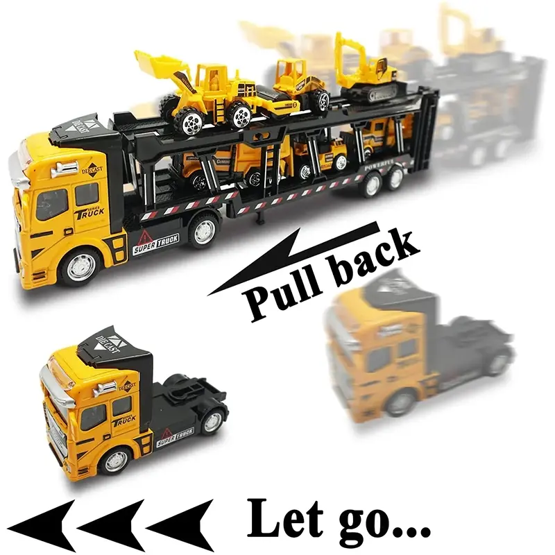 6 IN 1 Pull Back Paduan Kendaraan Truk Container Pengangkut diecast metal car trucks Mobil Mainan Mobilan Bulldozer Toys 6