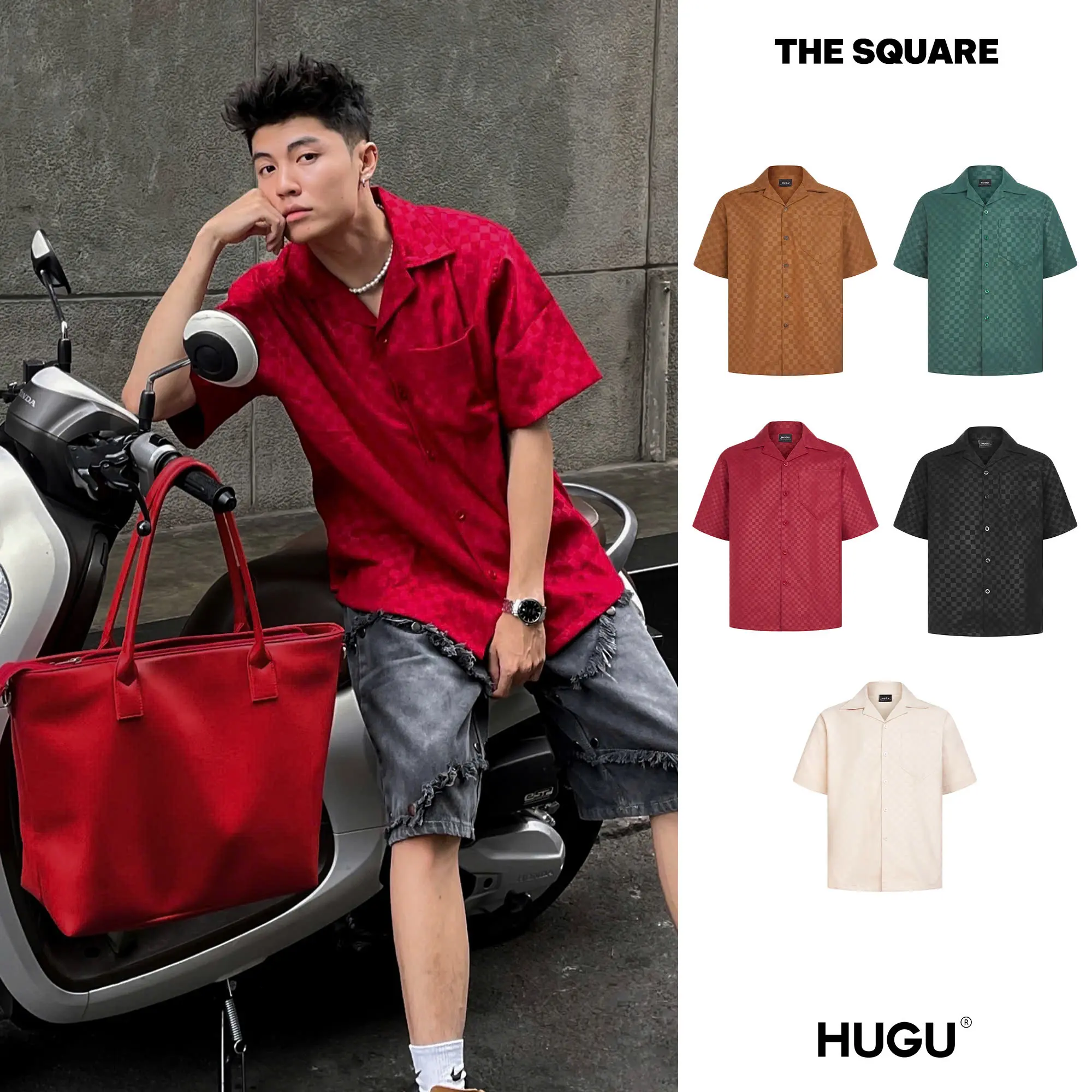 Áo sơ mi nam tay ngắn in họa tiết dập chìm lạ mắt The Square chất vải cao cấp giúp đứng form - thương hiệu HUGU - nhiều màu Menswear sominam