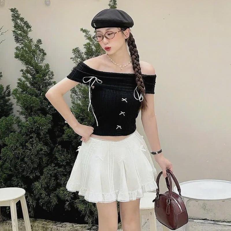 [BYOON SAIGON] Áo Coquette Len Trễ Vai Đính Nơ Dễ Thương Đi Chơi A51092 Women