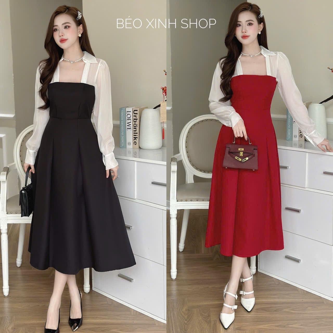 Váy Thời Trang Nữ Phối Voan Cổ Vuông Vải Cotton Lạnh Thanh Lịch 40 - 95Kg - A.1448