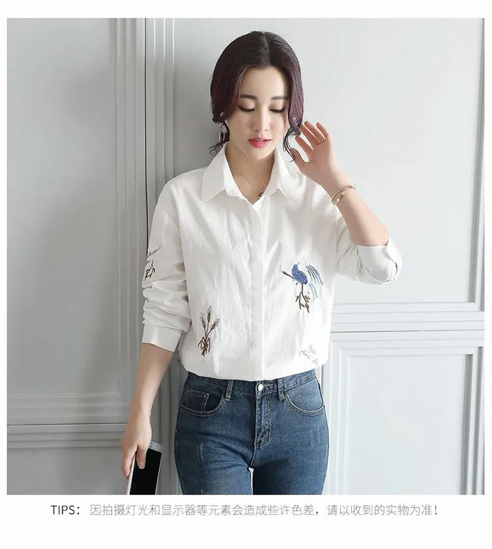 Product Introduction of Áo Sơ Mi Trắng Cho Nữ, Áo Sơ Mi Cotton Dài Tay, Thời Trang Mùa Hè, Thêu Hoa 19
