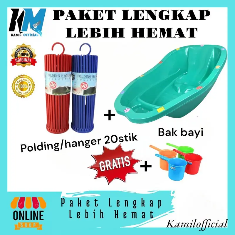 1 set  BAK MANDI BAYI + POLDING/HANGER 20STIK+BONUS GAYUNG Perlengkapan 2