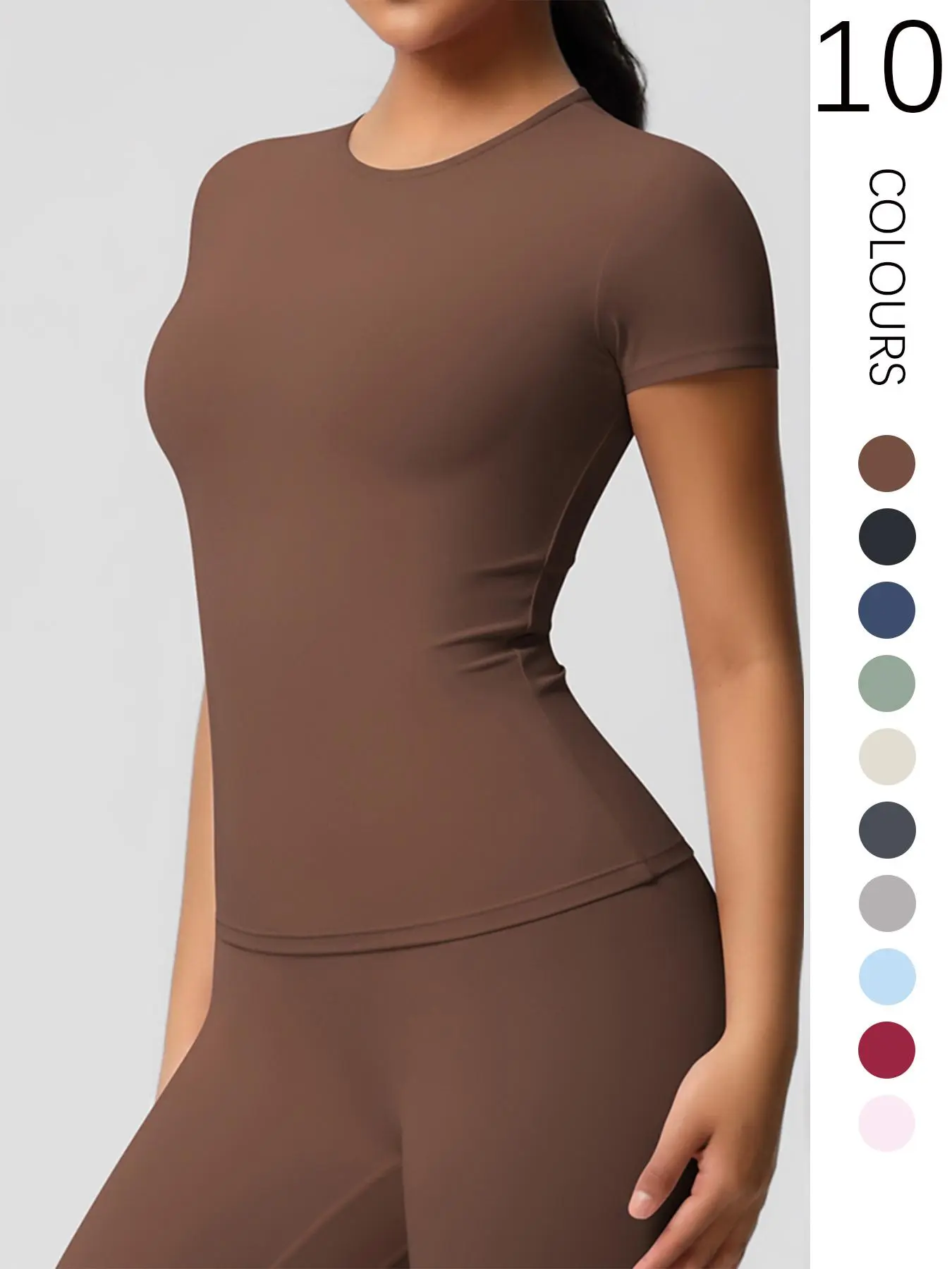 Women's Solid Color Round Neck Sports Tee, Sporty Breathable Sweat-absorbing T-shirt for Yoga Gym Workout, Ladies Sportswear for All Seasons