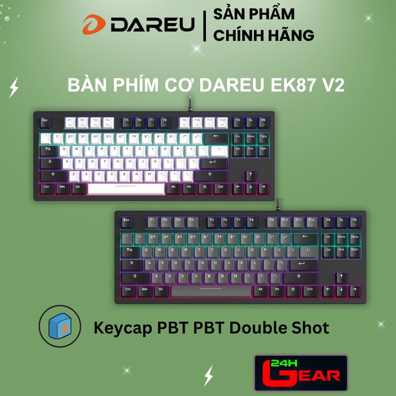 Bàn phím cơ DAREU EK87 v2 GRAY BLACK WHITE BLACK Multi-Led PBT Double Shot OEM profile