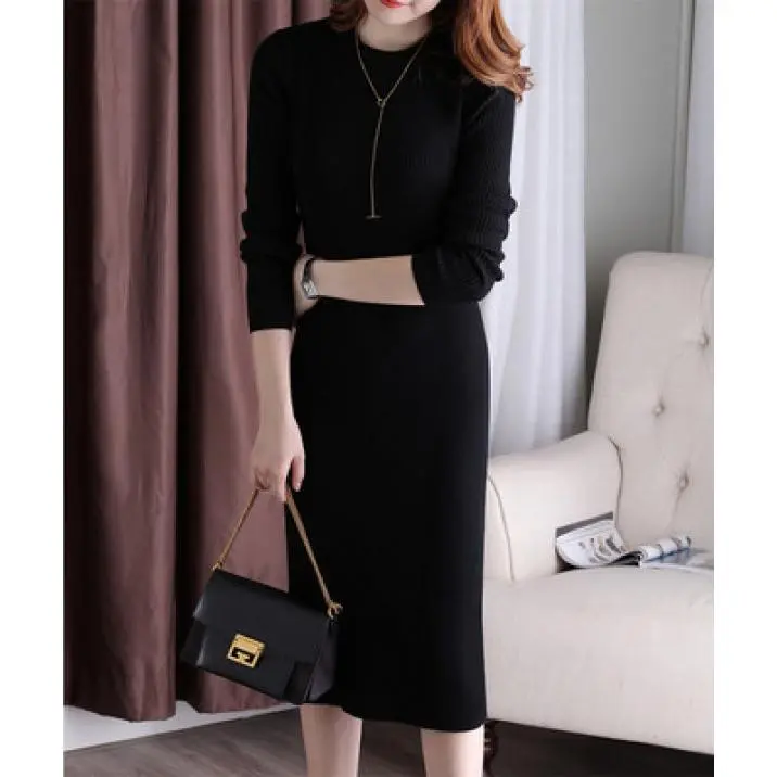 Váy Màu Trơn Mới Cho Nữ, Phong Cách Hàn Quốc, Phong Cách Phương Tây, Dáng Ôm, Giảm Béo, Đồ Lót Nữ, Áo Chui Đầu, Giả Dệt Kim, Mùa Thu Và Mùa Đông 1
