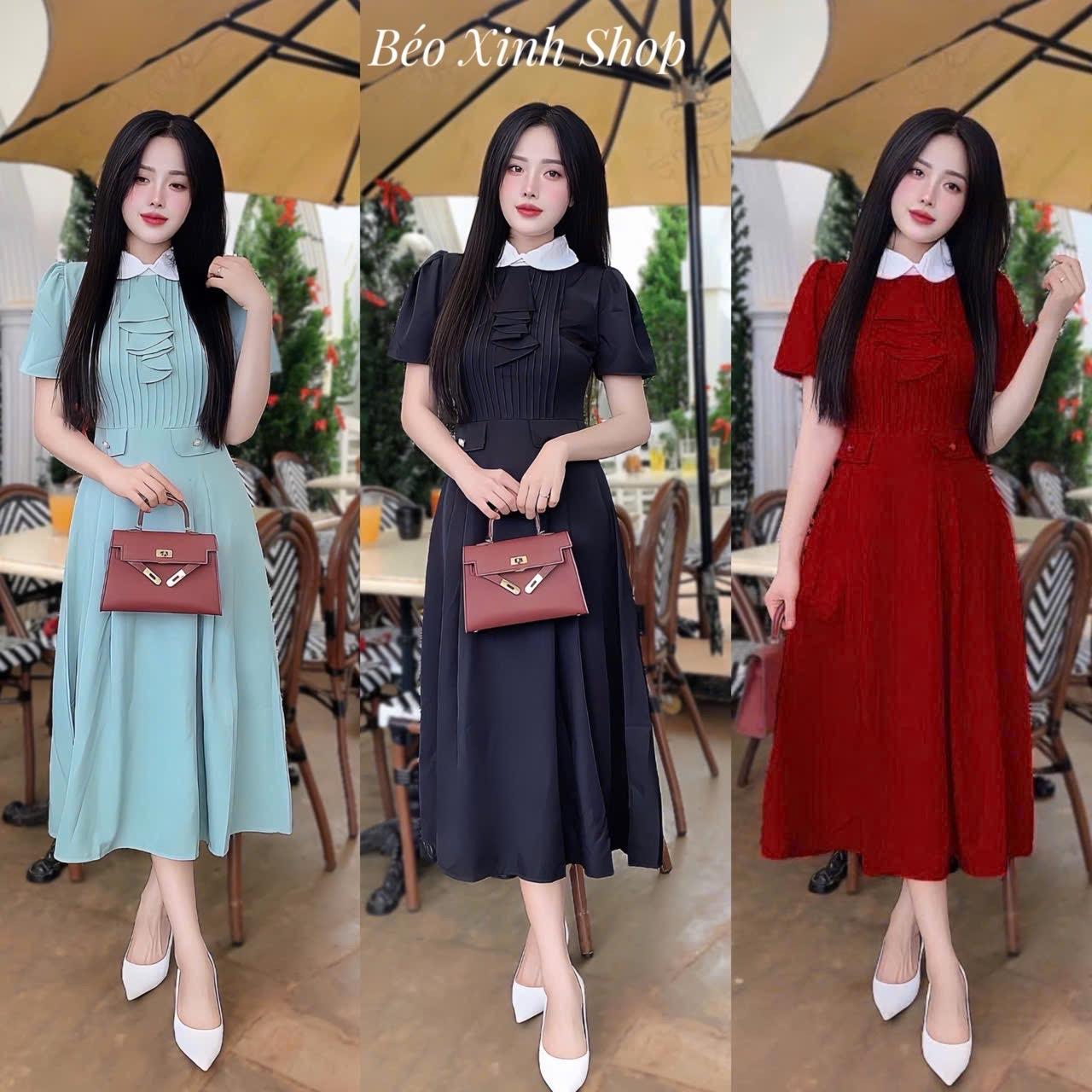 Váy Dự Tiệc Nữ Xếp Ly Phối Yếm Ren Cao Cấp Thanh lịch 40 - 95Kg Có Bigsize Béo Xinh Shop - A.1439