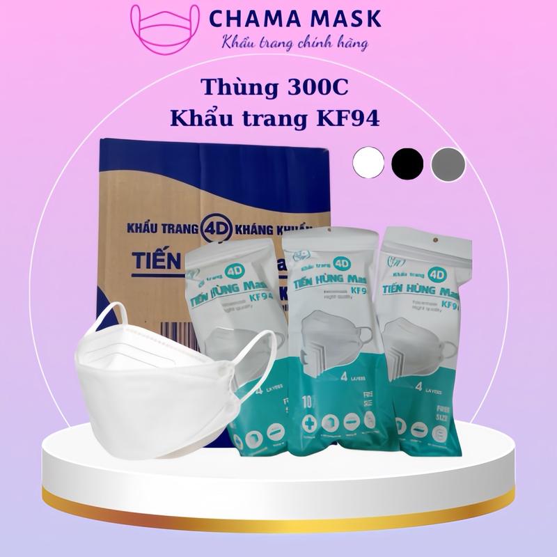 [Thùng 300c] Khẩu Trang 4D Cao Cấp Tiến Hùng Mask, Khẩu Trang KF94 Giấy Kháng Khuẩn 4 Lớp, Khẩu Trang Cá Chama Mask