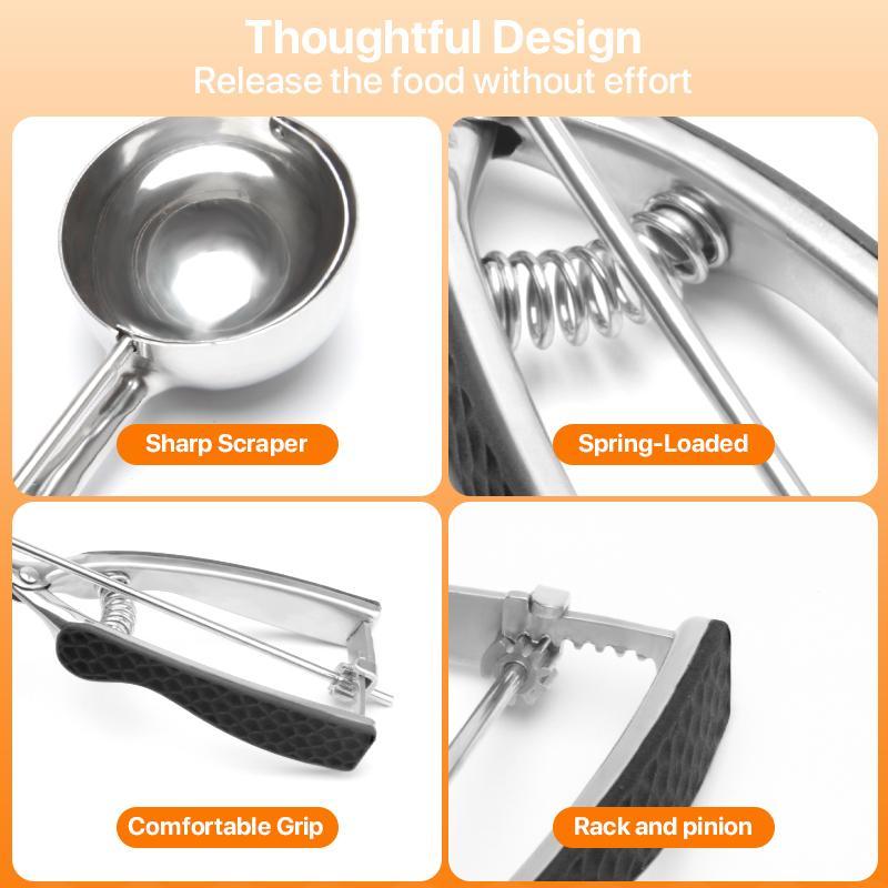 Stainless Steel Ice Cream Scoop with Trigger Release, 4 Counts/set Cookie Scoop for Baking, Ice Cream Utensils for Fruit, Muffin, Meatball 4