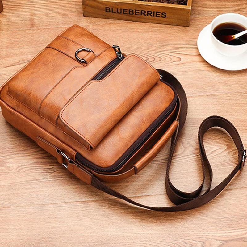 Product Introduction of Men's Messenger Bag Casual Vintage PU Leather Crossbody Handbag Adjustable Shoulder Strap Men's Briefcase Backpack 35