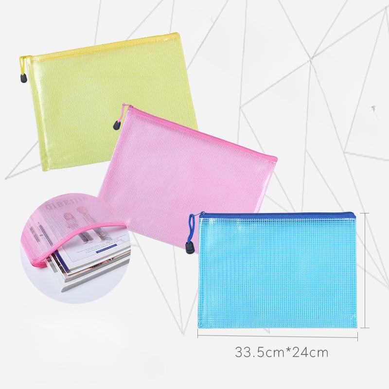 Product Introduction of A3A4A5A6Transparent File Mesh File Zip Zipper Bags Waterproof Office School Stationery Mesh 2
