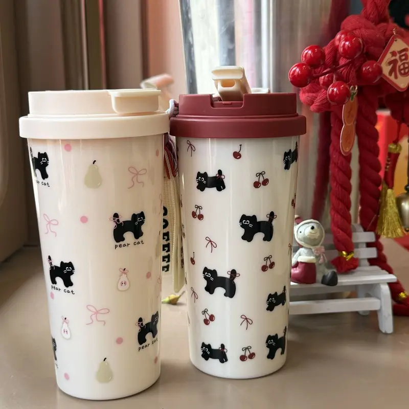 Cốc uống cafe, uống nước 2 lớp kèm nắp xoay có lỗ cắm ống hút 580ml Cổ phiếu vận chuyển nhanh chóng 1