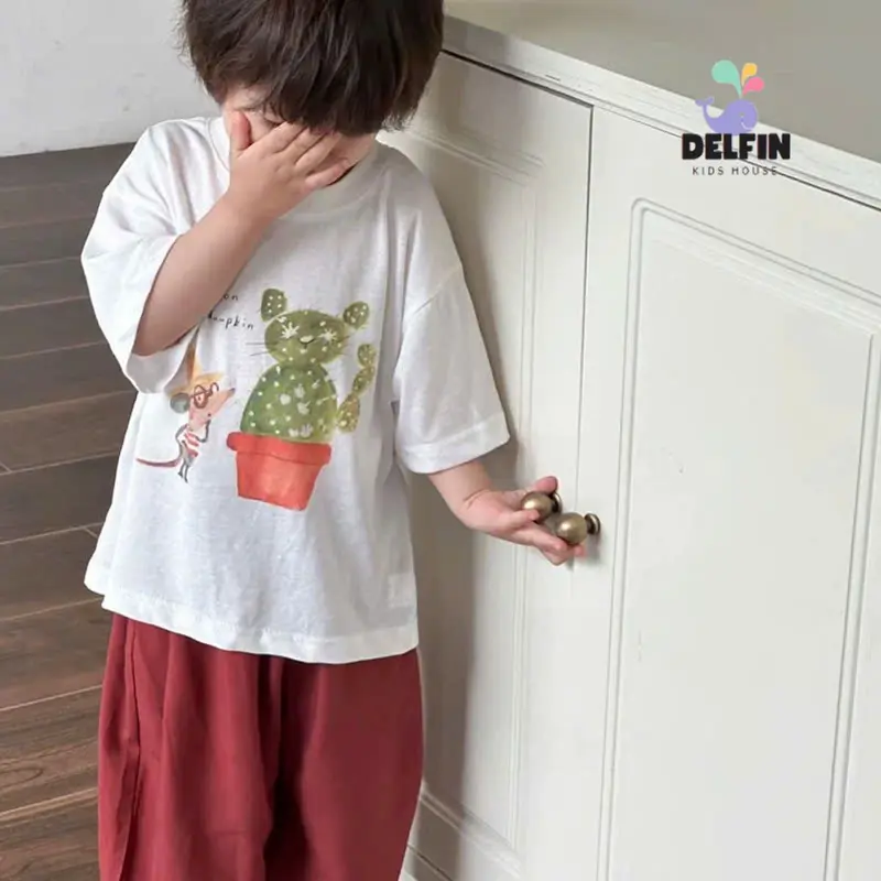 Áo thun bé gái, bé trai thun giấy Delfinkids, ngắn tay, cotton giấy siêu mát, size 10-30kg 1