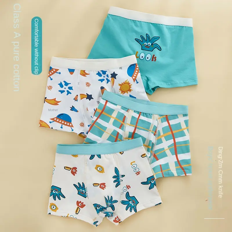 Đồ Lót Trẻ Em, Bộ 4 Món, Quần Đùi Boxer Cotton, Thoải Mái, Dành Cho Bé Trai, Thích Hợp Cho Bé Trai