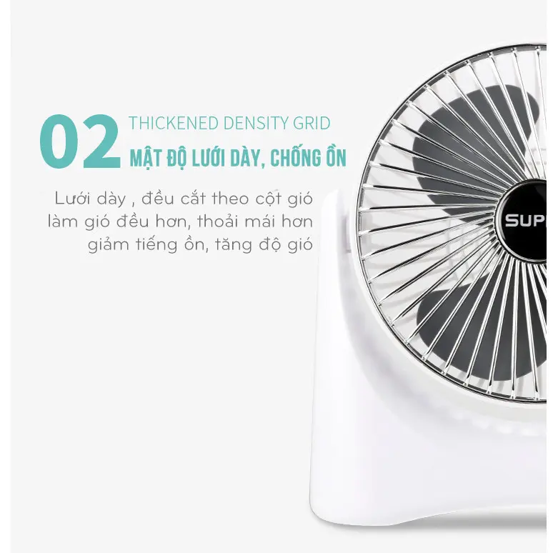Quạt Tích Điện Mini Để Bàn Super Fan - Công Suất Lớn 3 Cấp Độ Gió Siêu Mát Động Cơ Êm Ái Xoay 210 3