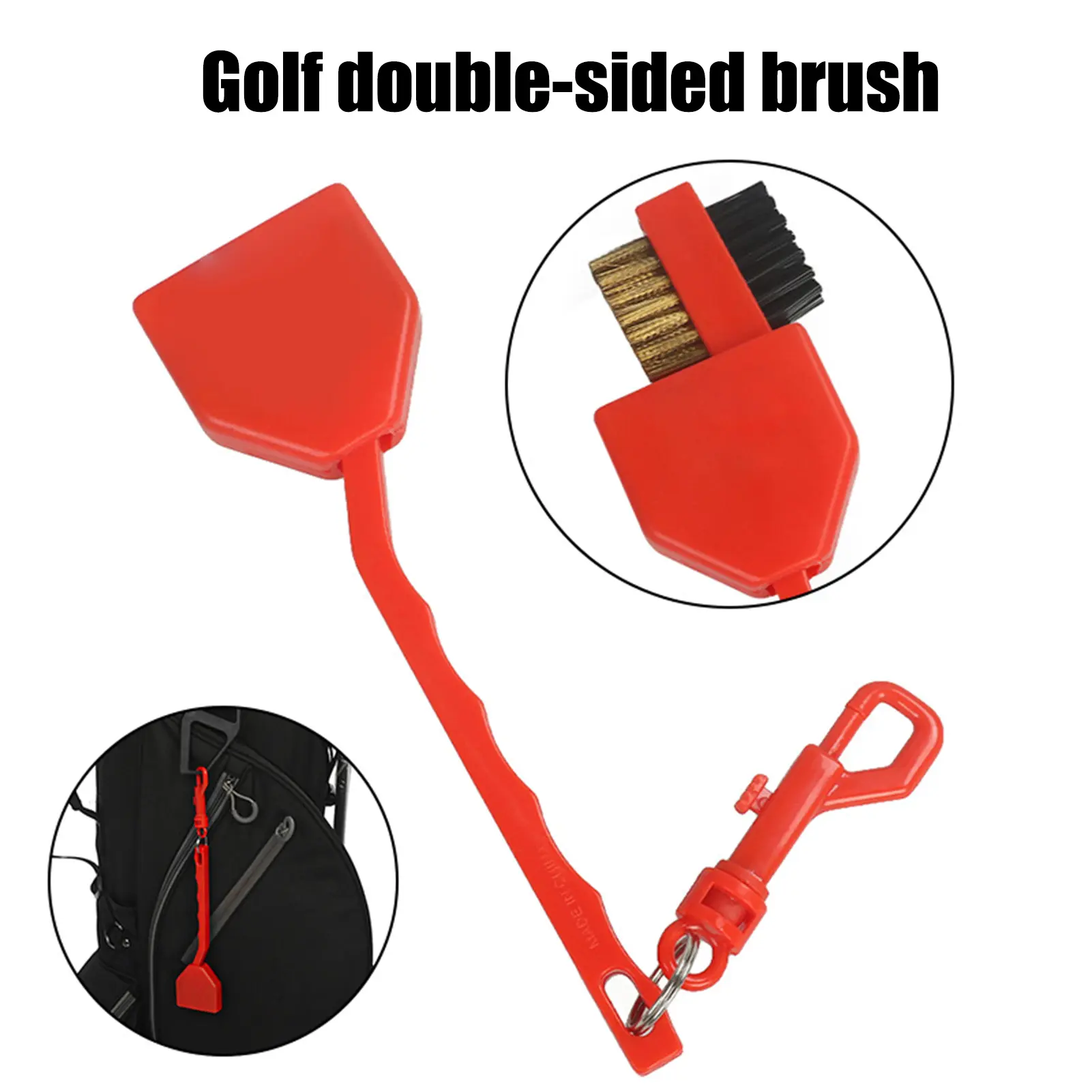 Swazsdk Golf Dual Brush Cleaner with Retractable Cover Golf Club Cleaning Brush with Copper Nylon Bristles Golfing Accessory