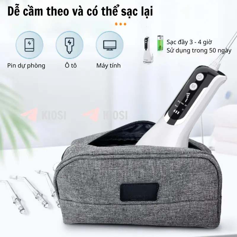 Máy tăm nước cầm tay vệ sinh răng miệng tặng kèm 4 đầu phun, màn hình hiển thị sử dụng cho cả Nữ và nam 1