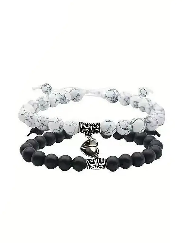Couple Magnetic Heart Charm Beaded Bracelet, Fashionable Jewelry for Women & Men, Trendy All-match & Exquisite Jewelry for Birthday Gift, Valentine's Day, Gift 8