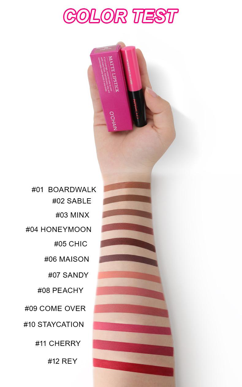 Product Introduction of Ochain Velvet Matte Lipstick Matte Surface Waterproof and Durable Non-Decolorization Non-Fading Nonstick Cup Lipstick 9