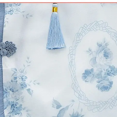 [KIDSFASHIONKOLEKSI] Setelan Anak Perempuan Cheonsam Motif Biru Putih Free Accesoris , Jepit &Tato 7