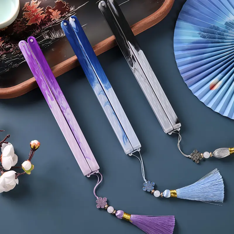 Chinese Folding Paper Fan, 1 Count Ancient Tassel Fan, Hanfu Qipao Classical Group Fan, Female Fan for Home Decor 5