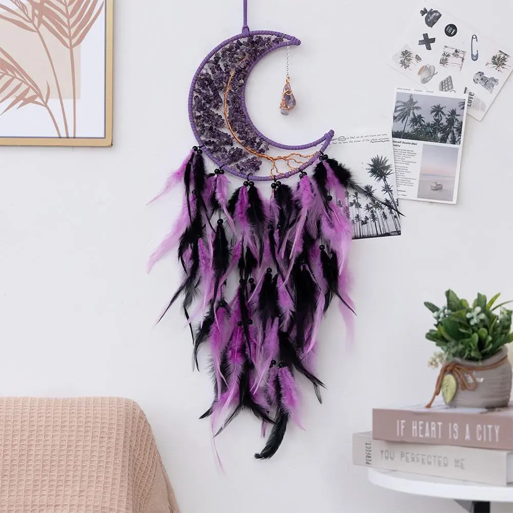 Feather & Artificial Crystal Decor Dream Catcher, Modern Wall Art, Wall Hanging Decor for Home Living Room Bedroom, Perfect Wedding Gift, Ornaments