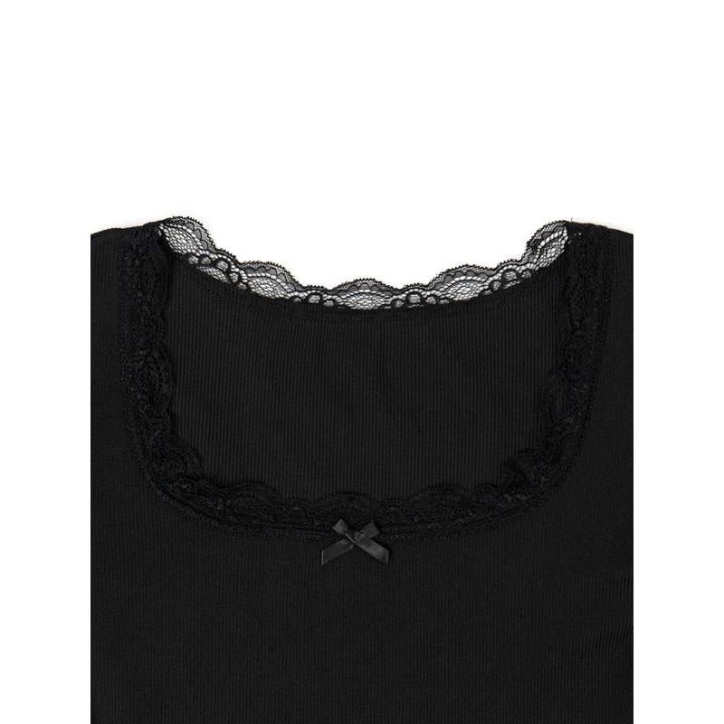Women's Plain Lace Trim Ribbed Crop Tee, Casual Short Sleeve T-shirt for Summer, Ladies Clothes for Daily Wear 4