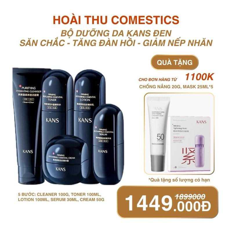 Bộ Mĩ Phẩm KANS Đen Dưỡng Săn Chắc Da, Giảm Tình Trạng Chảy Xệ & Thiếu Đàn Hồi, Dưỡng Ẩm Căng Bóng Da Bản Full Hộp 5 Sản Phẩm: Sữa Rửa Mặt, Toner, Lotion, Serum, Kem Dưỡng