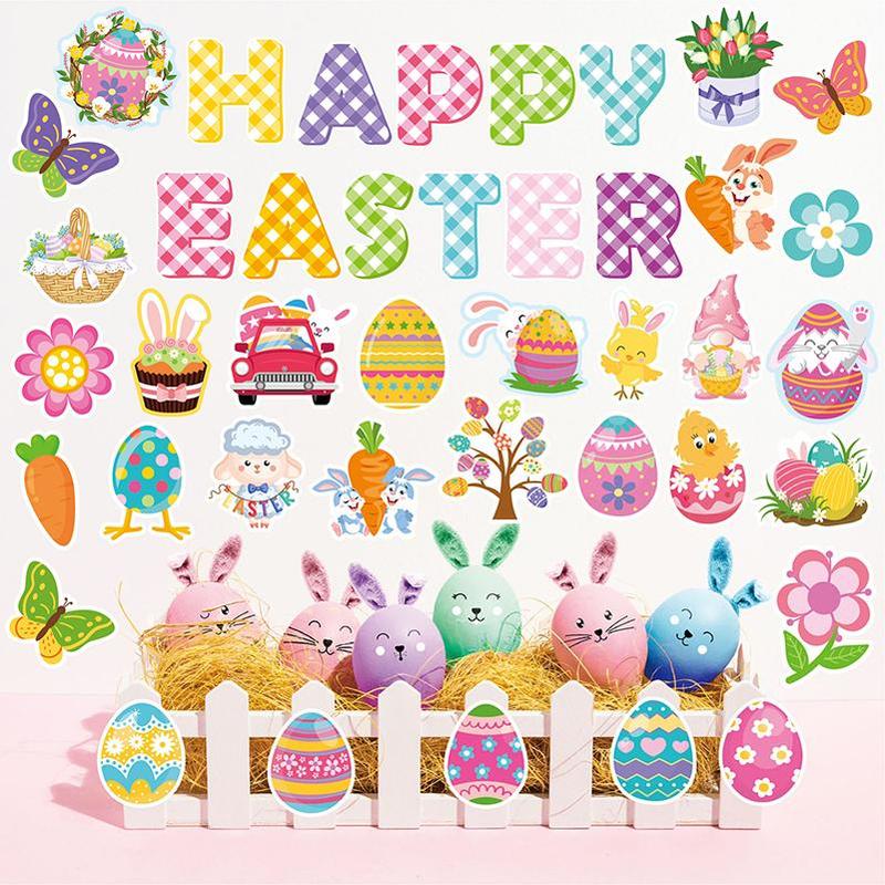 57 Pcs Easter Cutouts For Bulletin Board Decoration, Spring Rabbit ...
